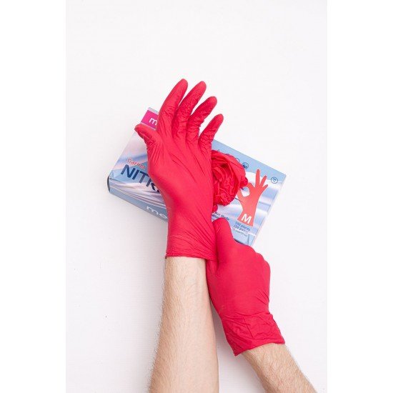 Перчатки одноразовые смотровые нитриловые «MediOK» красный