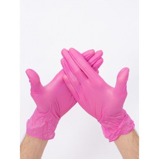 Перчатки одноразовые нитрило-виниловые хозяйственные «Wally Plastic», Китай розовые